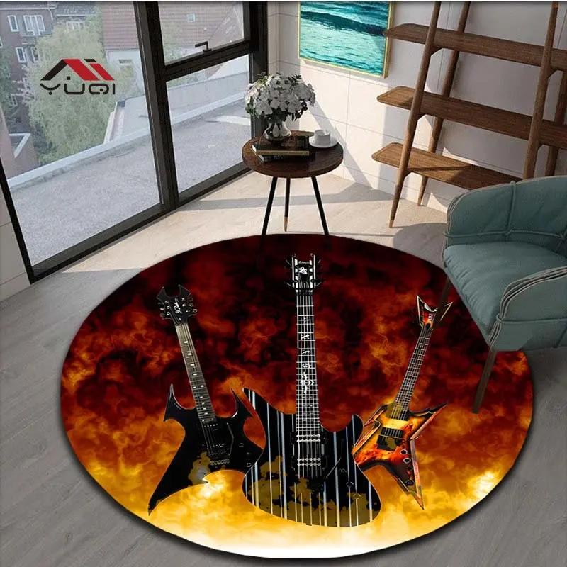 Guitar Music Pattern Round Carpet for Living Room Rugs Kids Carpet Soft Non-slip Floor Mat for Bedroom Carpet Tapis 5 Sizes