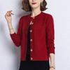 Women's Round Neck Knitted Cardigan Sweater Mom's Clothing Autumn and Winter Short Sweater Cardigan