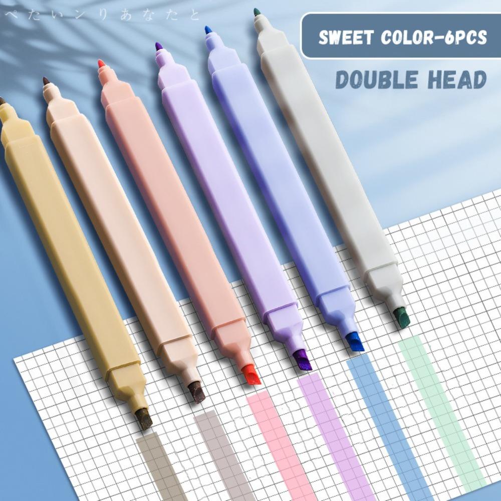 6PCS/Set Painting Graffiti Highlighter Pen Oblique Soft Tip Fluorescent Pen  Student Gift