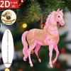 2D Acrylic Horse Car Rearview Mirror Pendant Charm Christmas Tree Ornament Party New Year Hanging Decoration