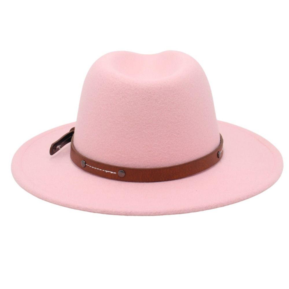 Wide Brim Felt Fedora Hats With Belt Buckle Cowboy Cap Fashion Panama Cap  Men Women