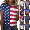 Women's Round Neck Short Sleeved Independence Day Printed Short Sleeved Top