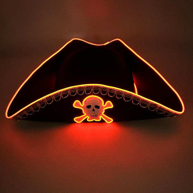 LED Pirate Hat Pirate Theme Holiday Cosplay Pirate Costume Decorations Glowing Captain Hat Colonial Tricorn Hat Woman Skull Hat
