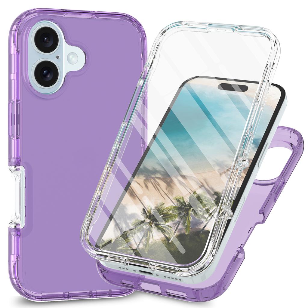 For iPhone 16 Plus Case TPU+PC Full Protection Shockproof Phone Cover with PET Screen Guard