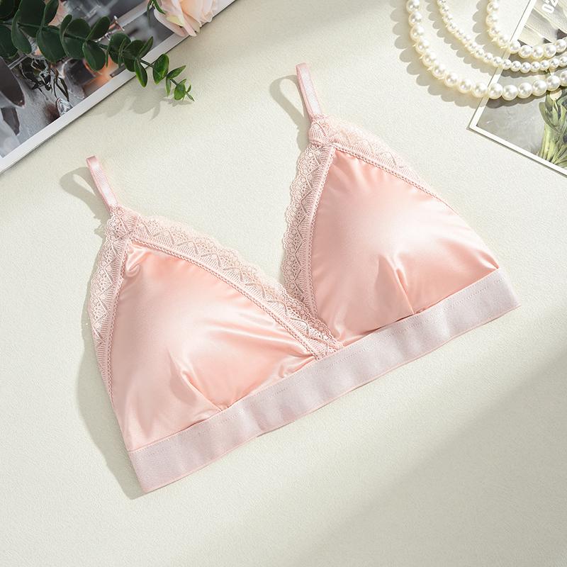 FINETOO Lace Seamless Bra Ice Silk Women's Underwear Sexy Deep V-neck Padded Top Beautiful Back Bralette Female Comfort Lingerie