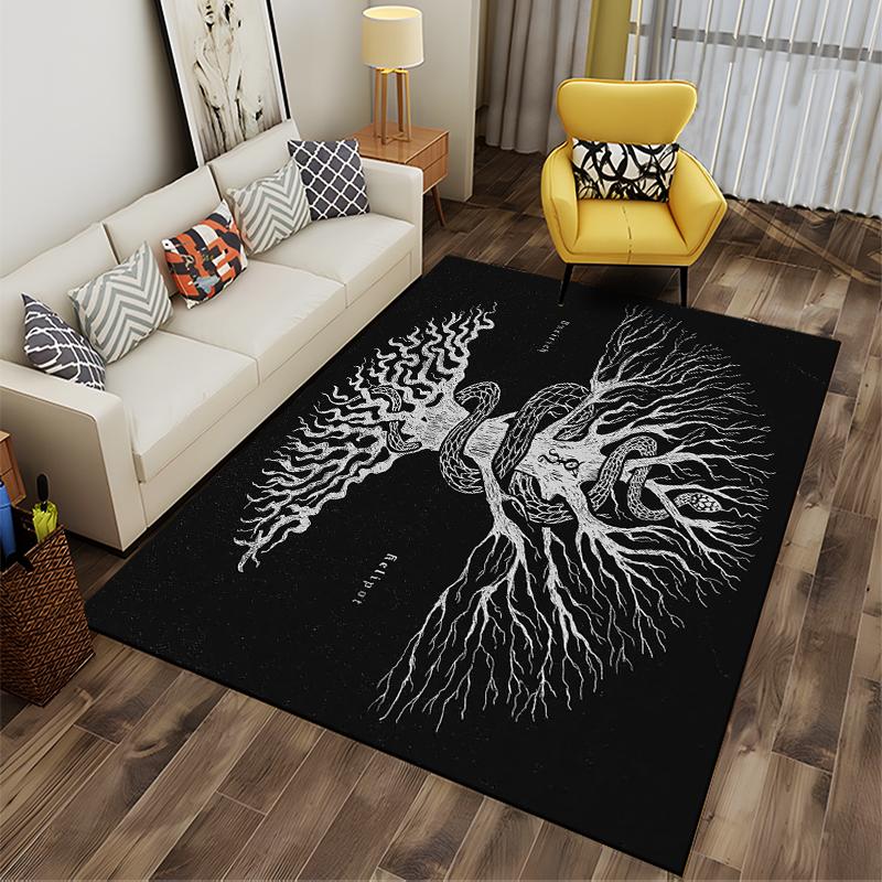 Tree of Life with Serpent Design Rug Non-slip rug suitable for living room and bedroom sofas.