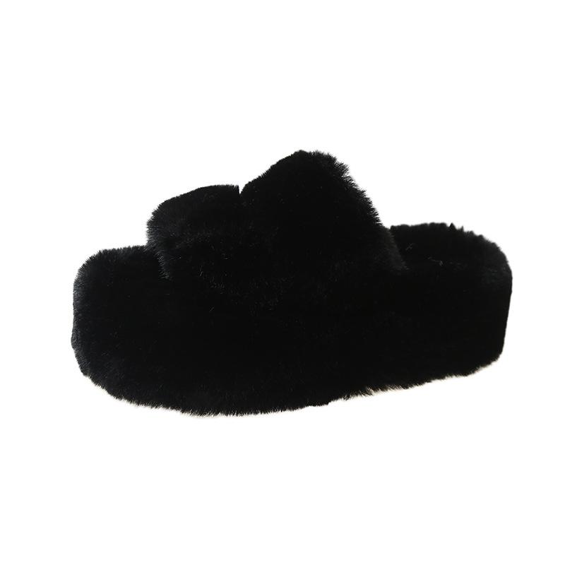 7.5Cm Thick-bottomed Parallel Bars Fluffy Slippers Women's Autumn and Winter New Korean Version Plush Slippers Women's Home Thick-bottomed Fluffy Sli