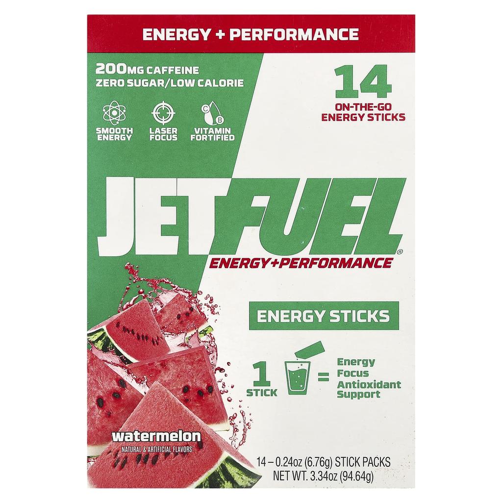 GAT JetFel®, Energy + Athletic Performance, Energy Sticks, Watermelon, 14 Stick Packs, 0.24 Oz (6.76 G) Each