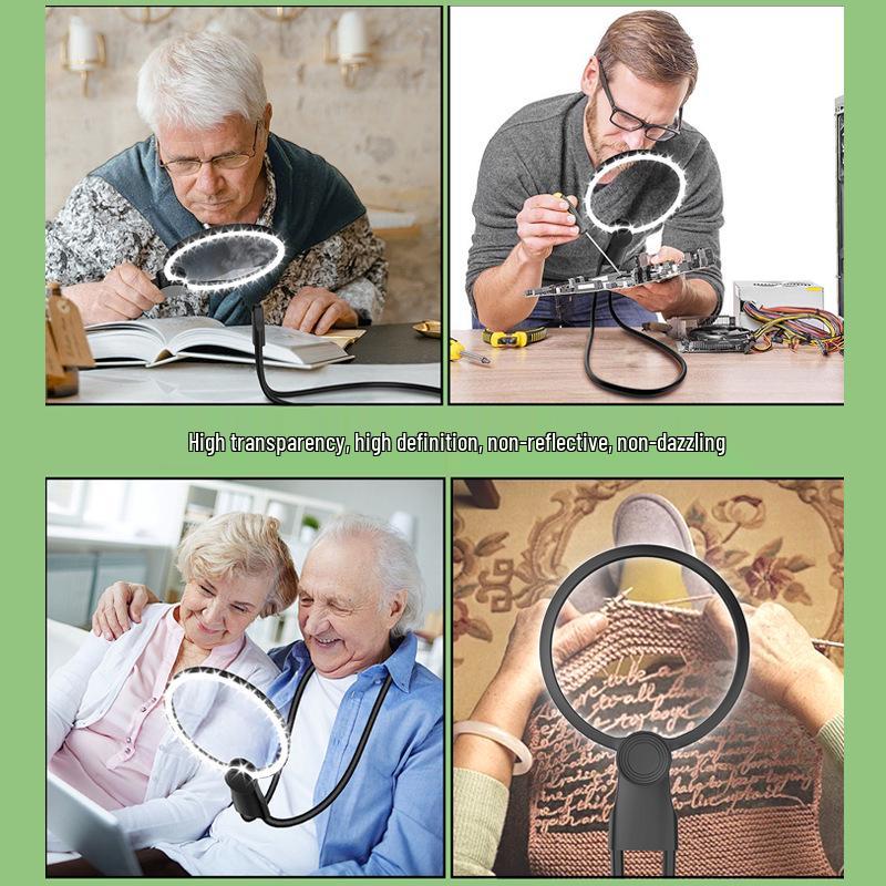 Sank 8039-6 Neck-Hanging Rechargeable LED Magnifier with 24 Lights, 130mm HD Lens, Round Frame Reading Stand