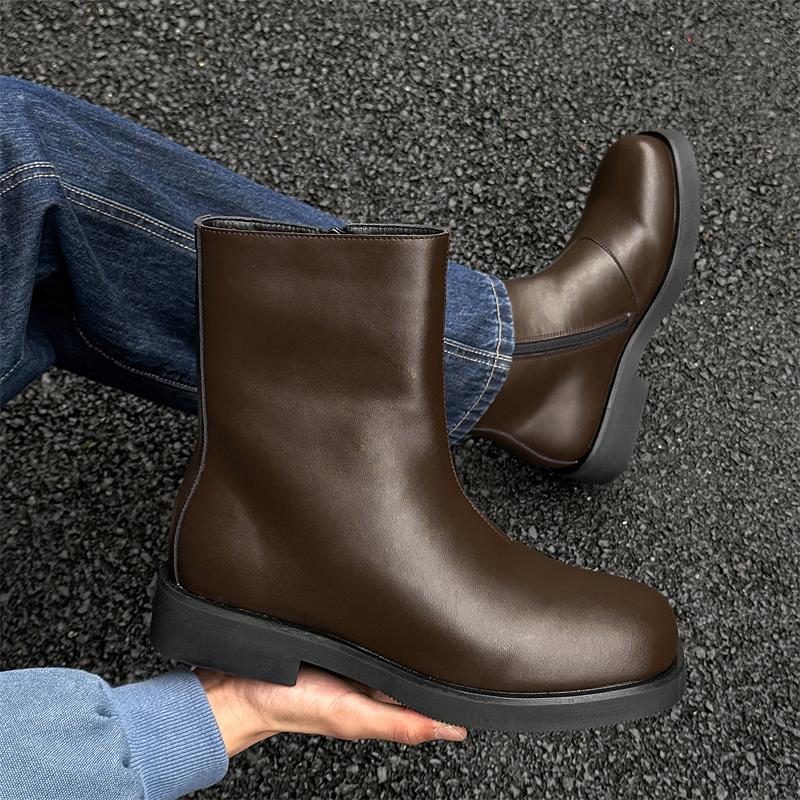 Модные мотоциклетные ботинки с боковой молнией для мужчин, повседневная обувь с низким верхом, модные мужские кожаные ботинки с мягкой подошвой, дизайнерские нескользящие мужские ботильоны