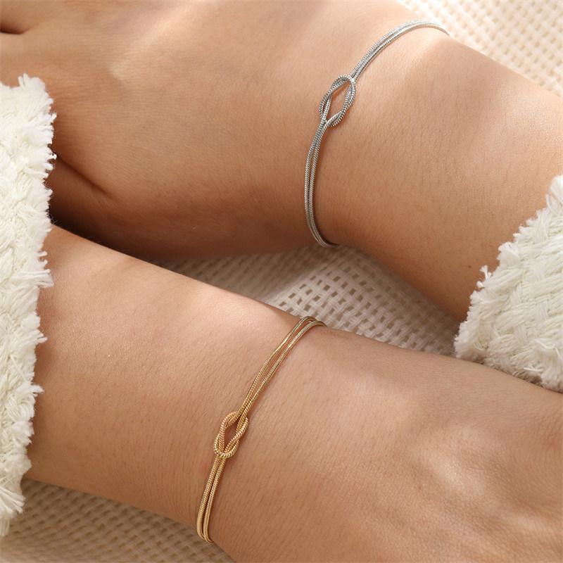 2PCS Simple Metal Love Knot Couple Bracelet Set for Unisex Women Men Best Friend Gift Bracelets Minimalist Arm Jewelry