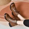 Martin Boots Women's Autumn and Winter Round Head Square Buckle Comfortable Short Boots First Layer Cowhide Medium Heel Women's Leather Boots