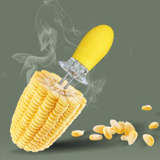 8Pcs Corn Holder Stainless Steel Corn Skewer Silicone Handle BBQ Fork Heat Resistant Fruit Skewer for BBQ Picnics Parties