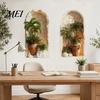 Modern Minimalist Room Accents 2Pcs 3D Tropical Plant Wall Sticker for Home Decor, Arched Niche Window Decal, Non Fading Murals Bathroom Realistic PVC
