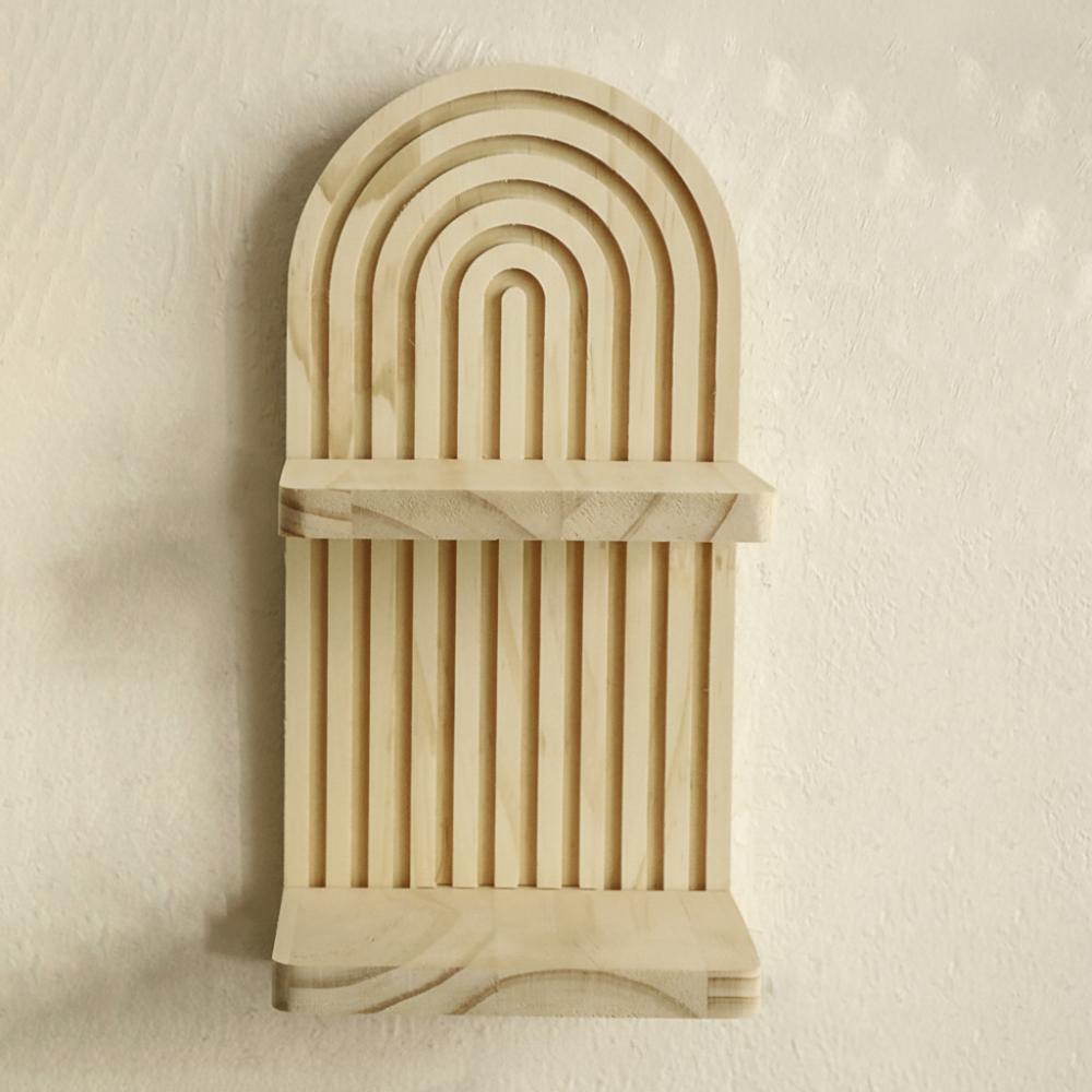 Oval Threaded Arched Floating Shelf Natural Artistic Wooden Stand Boho Style Rack  Plant Decorative