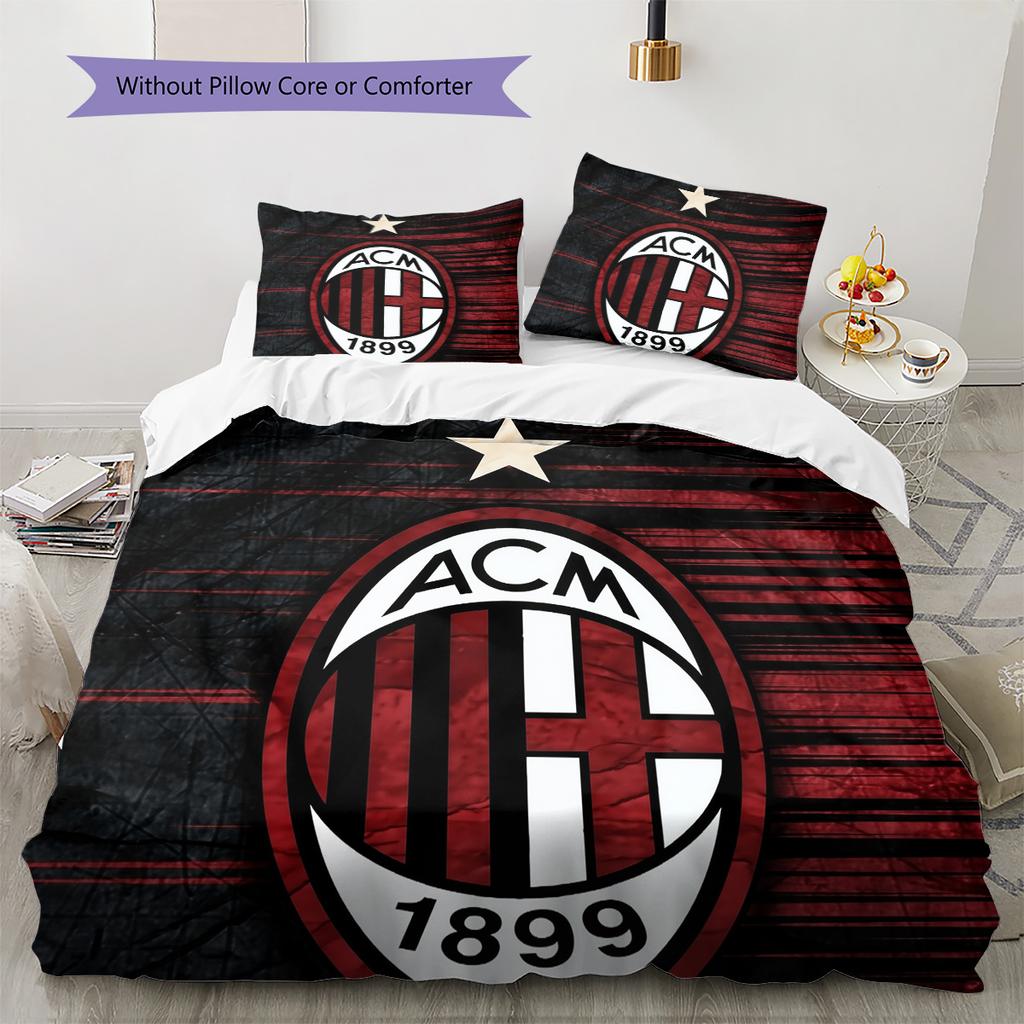 Футбольный клуб «Милан» Комплект постельного белья с рисунком Домашний декор Подарок (1 пододеяльник + 2 наволочки без наполнителя)