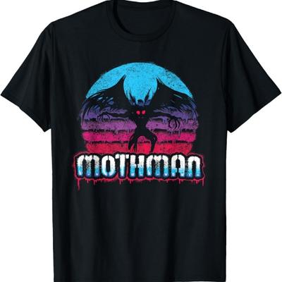 Ретро Закат Мотылек-Человек Vaporwave Synthwave Граффити Мотылек-Человек Футболка