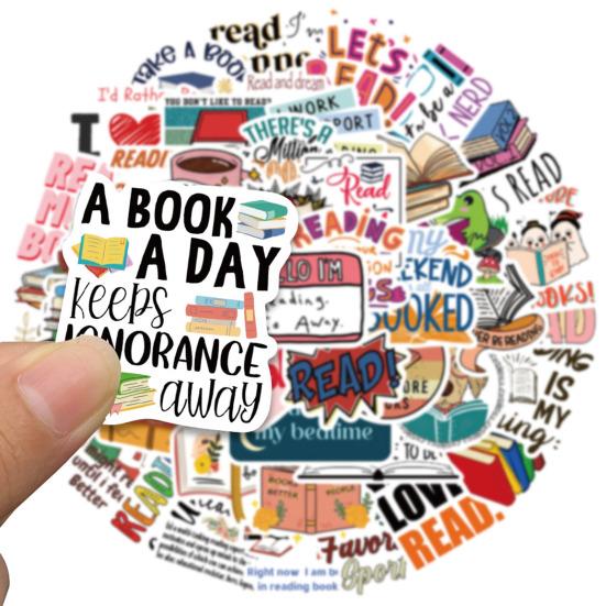 50 шт., наклейки для любителей чтения, богатые различные узоры, без остатков, солнцезащитные, клейкие, невыцветающие, водонепроницаемые, книжные наклейки