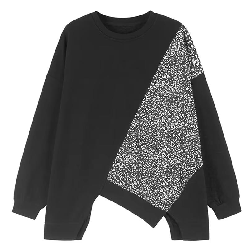 Xitao Леопардовый принт пэчворк асимметричная толстовка ZYY1020