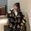 New Cartoon Thick Pattern Bear Print Women Winter Korean Large Size Long Sleeve Hooded Coat  Warm Couple Streetwear