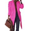 Knee-length Woolen Coat Lapel Long Sleeve Double Breasted Pockets Solid Color Outwear Streetwear