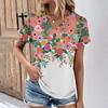 Summer V-neck 3D Flower Printed Top Fashionable Casual Short Sleeved Women's T-shirts