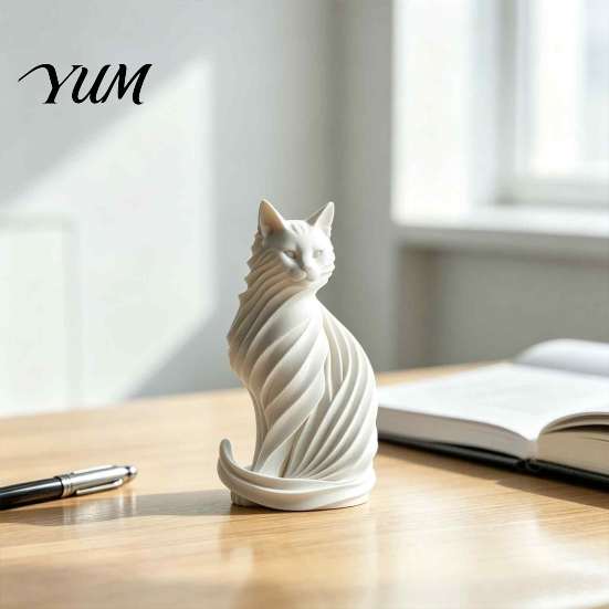 Creative Desktop Accessories for Study 3D Printed Cat Sculpture, Modern Style Matte Statue, Black Minimalist Animal Art Room Decor And White