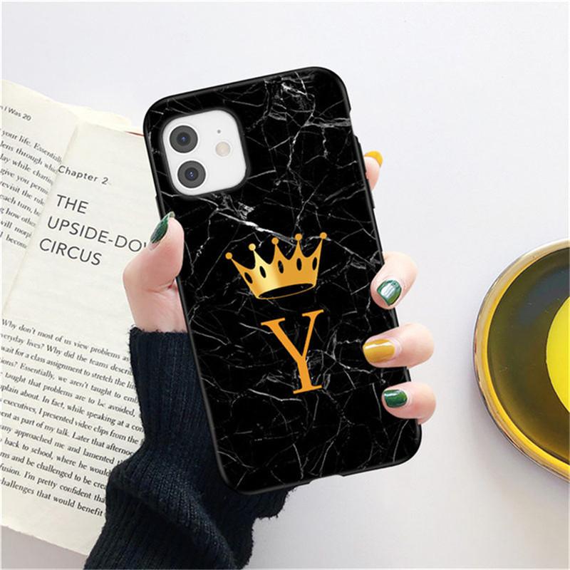 Чехол для телефона с буквами от A до Z для Iphone 13 Pro Max 11 12 Mini X XR XS Max 12 Pro 8 7 Plus SE 2020, черный чехол с мраморным узором
