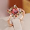 Full Inlay Sparkling Zircon Red Geometric Square Rings Ethnic Wedding Jewelry for Women Match Earrings