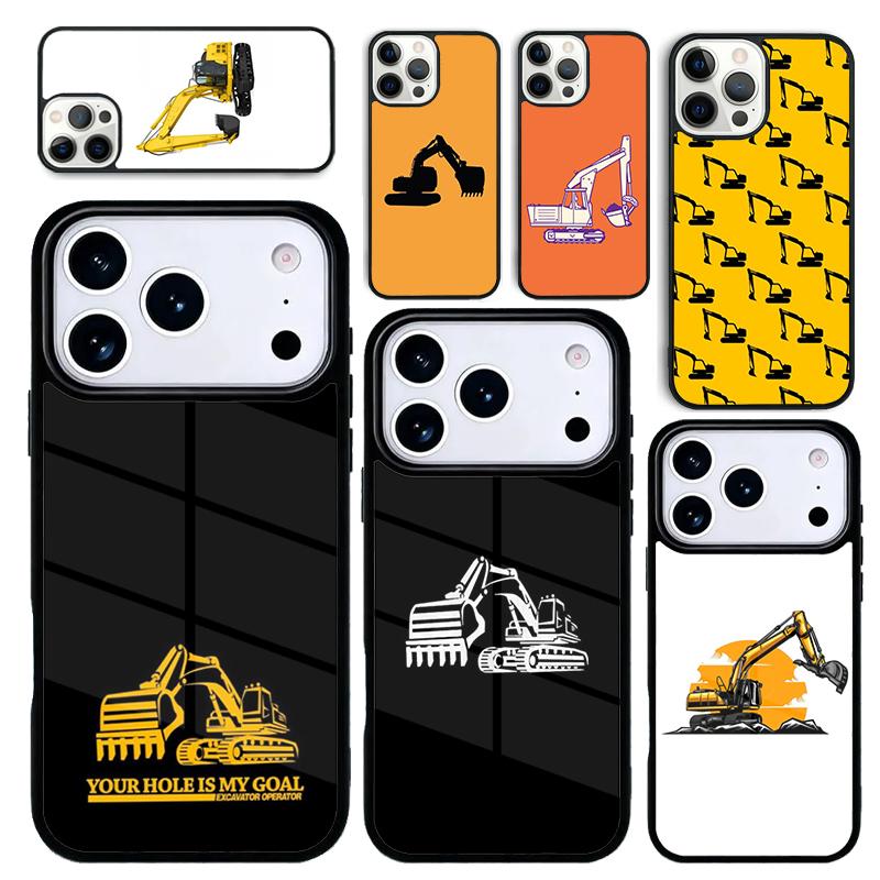 Capa Case for iPhone 17 Air 16 Pro Max 15 Plus 11 13 Mini 14 12 Back Phone Cover Excavator