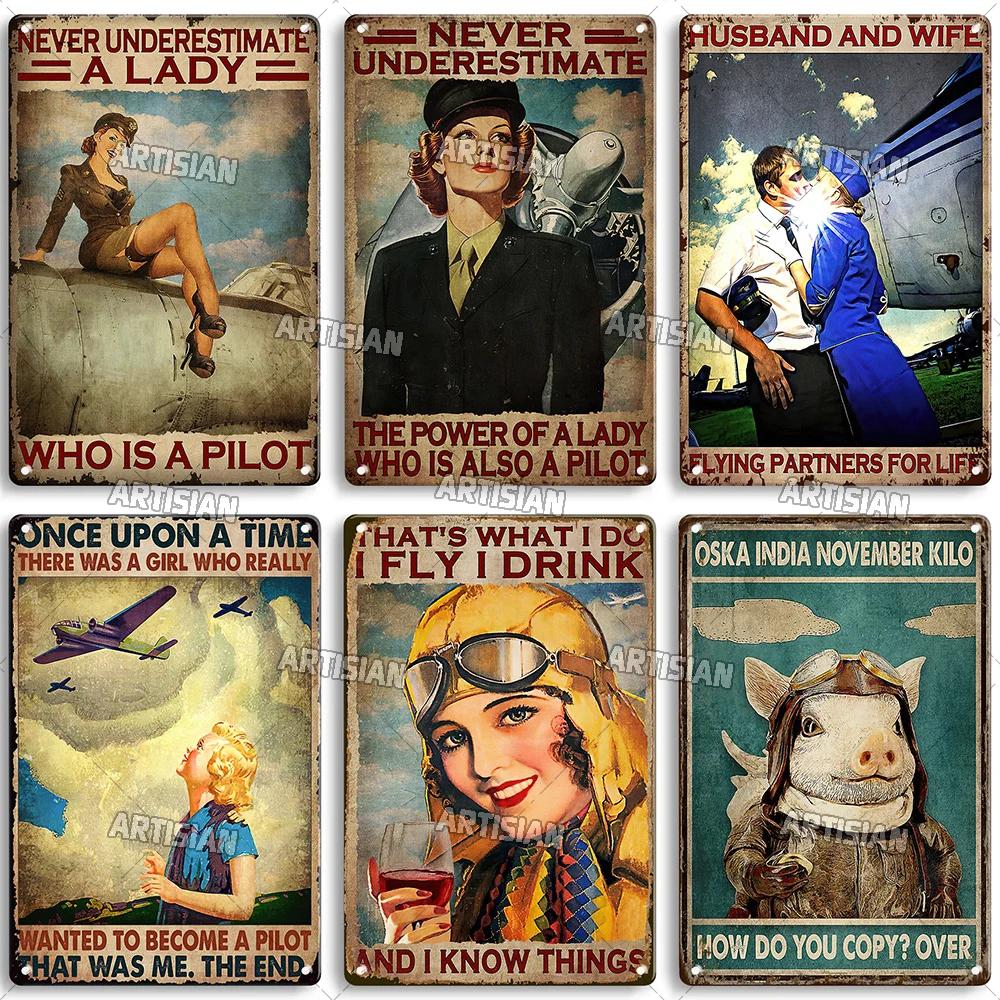 Artisian Pilot Metal Sign Flight Attendant Tin Plate Airplane Aviation Decorative Plaque Wall Decor Garage Bar Pub Club Hotel