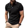 New Arrival Men's Casual Polo Shirt Collar Patchwork with Ribbed Trim Button-Front Business Solid Colour Versatile T-Shirt