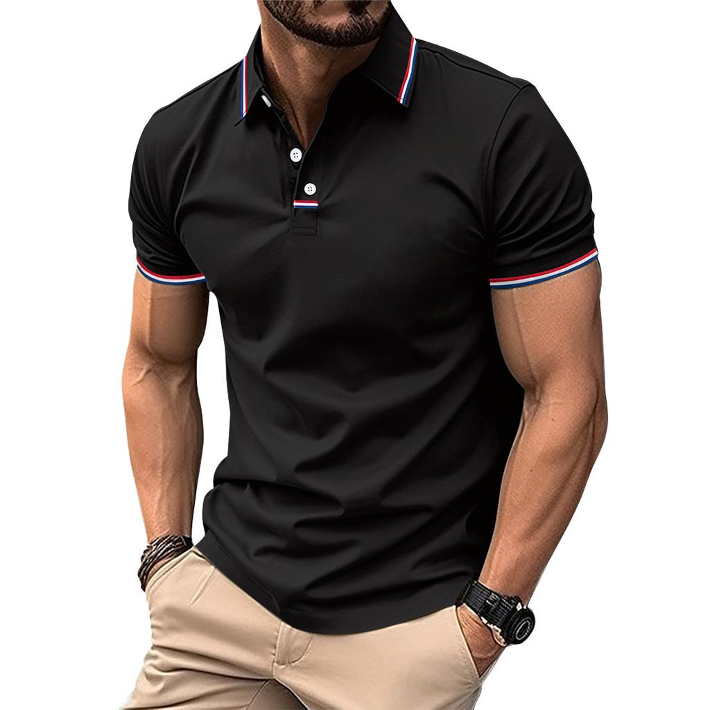 New Arrival Men's Casual Polo Shirt Collar Patchwork with Ribbed Trim Button-Front Business Solid Colour Versatile T-Shirt