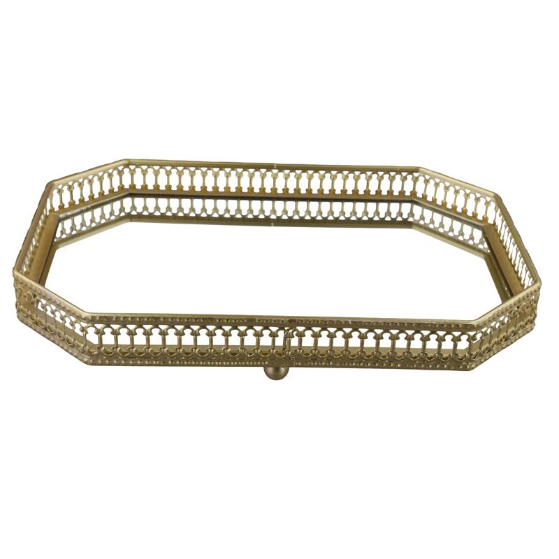 1шт поднос-органайзер для спальни, поднос для украшений, элегантные восьмиугольные подносы для косметики, металлическое настольное зеркало, основание для украшений, 2 размера