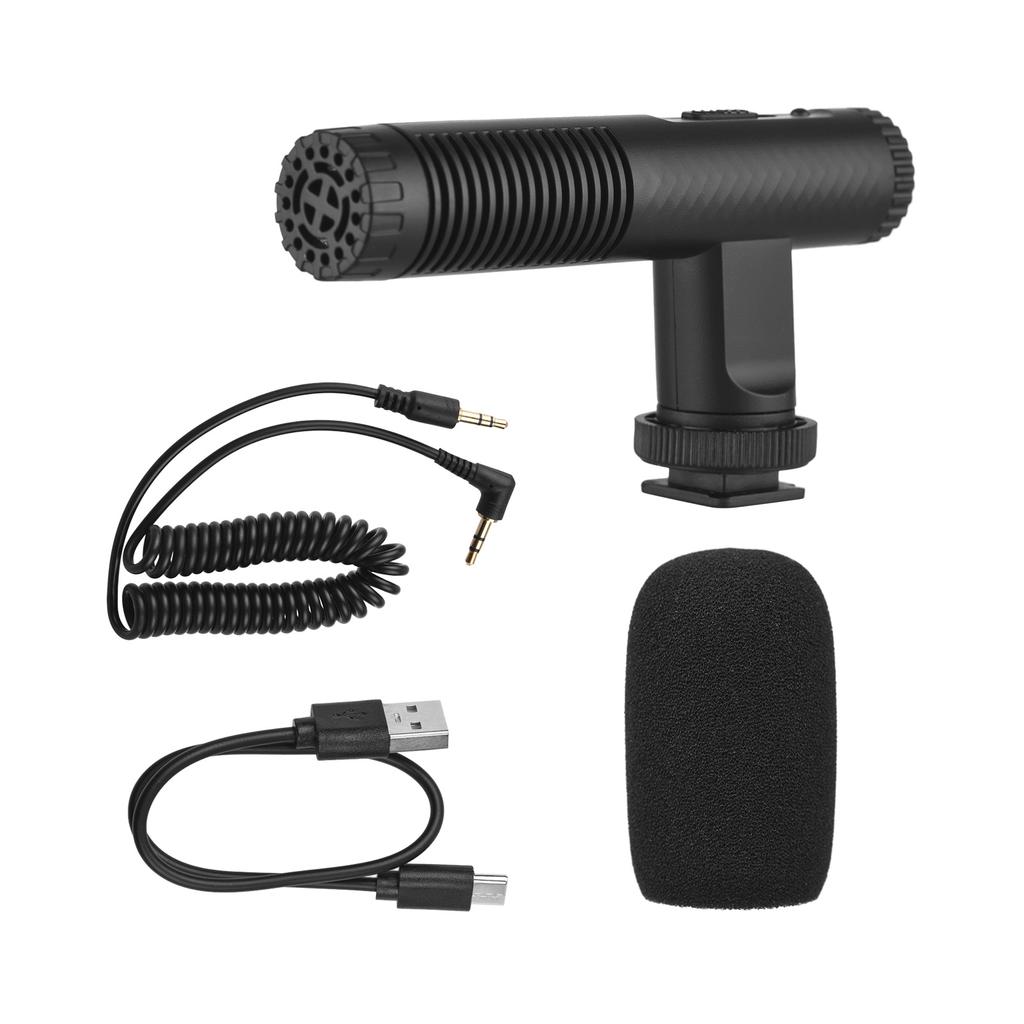 Portable Stereo Microphone Video Recording Mic 3.5mm TRS Plug Built-in Rechargeable Battery for