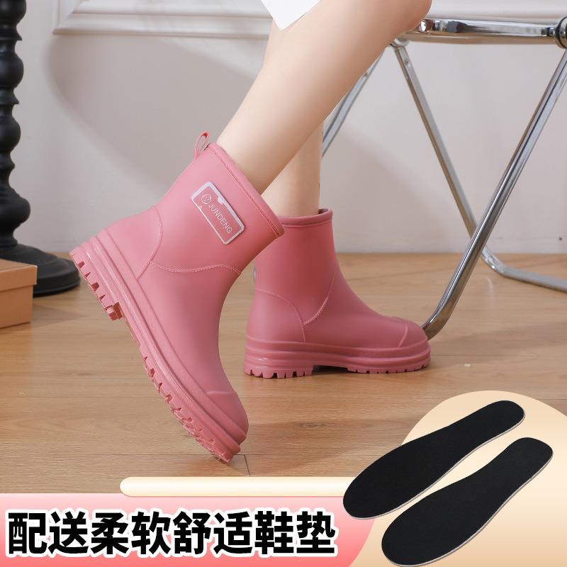 New fashionable low-top short rain boots rain shoes non-slip water shoes waterproof women's thermal velvet rubber shoes