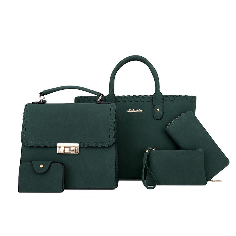 Новая плечевая сумка класса люкс контрастного цвета, плетеная сумка-ведро большой вместимости, однотонная сумка с замком, сумка через плечо, набор из пяти предметов