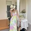 Пляжное платье-туника с блестками и tie-dye, на тонких бретельках, с V-образным вырезом, с открытой спиной, длинный стиль для женщин (Коллекция 2026 года)