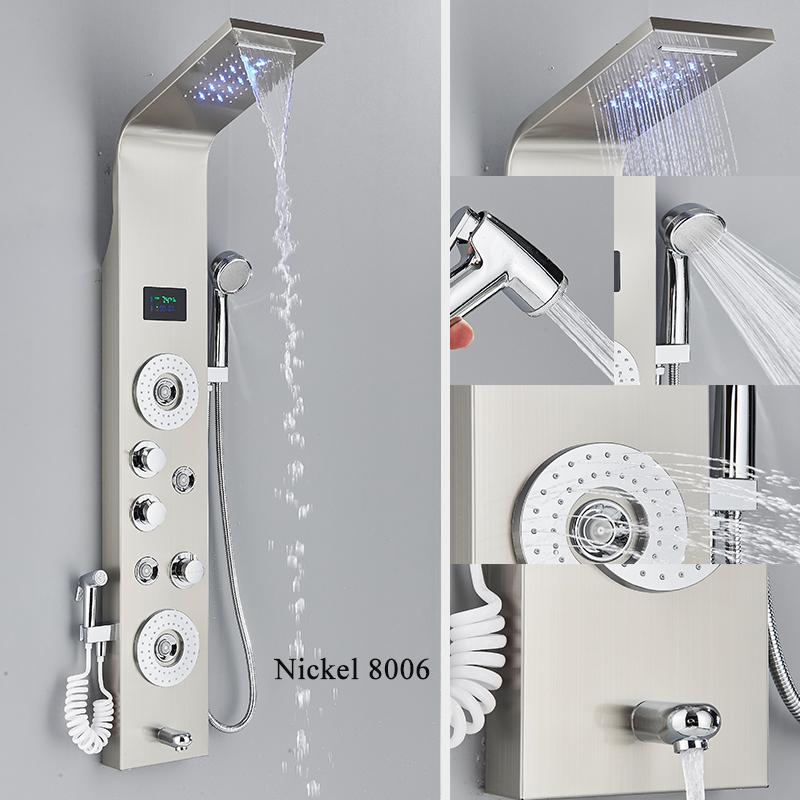 ALENARTWATER Панель для душевой кабины с LED-подсветкой, каскадный душ, верхний душ, дисплей температуры, смеситель, массаж спины с душевой лейкой