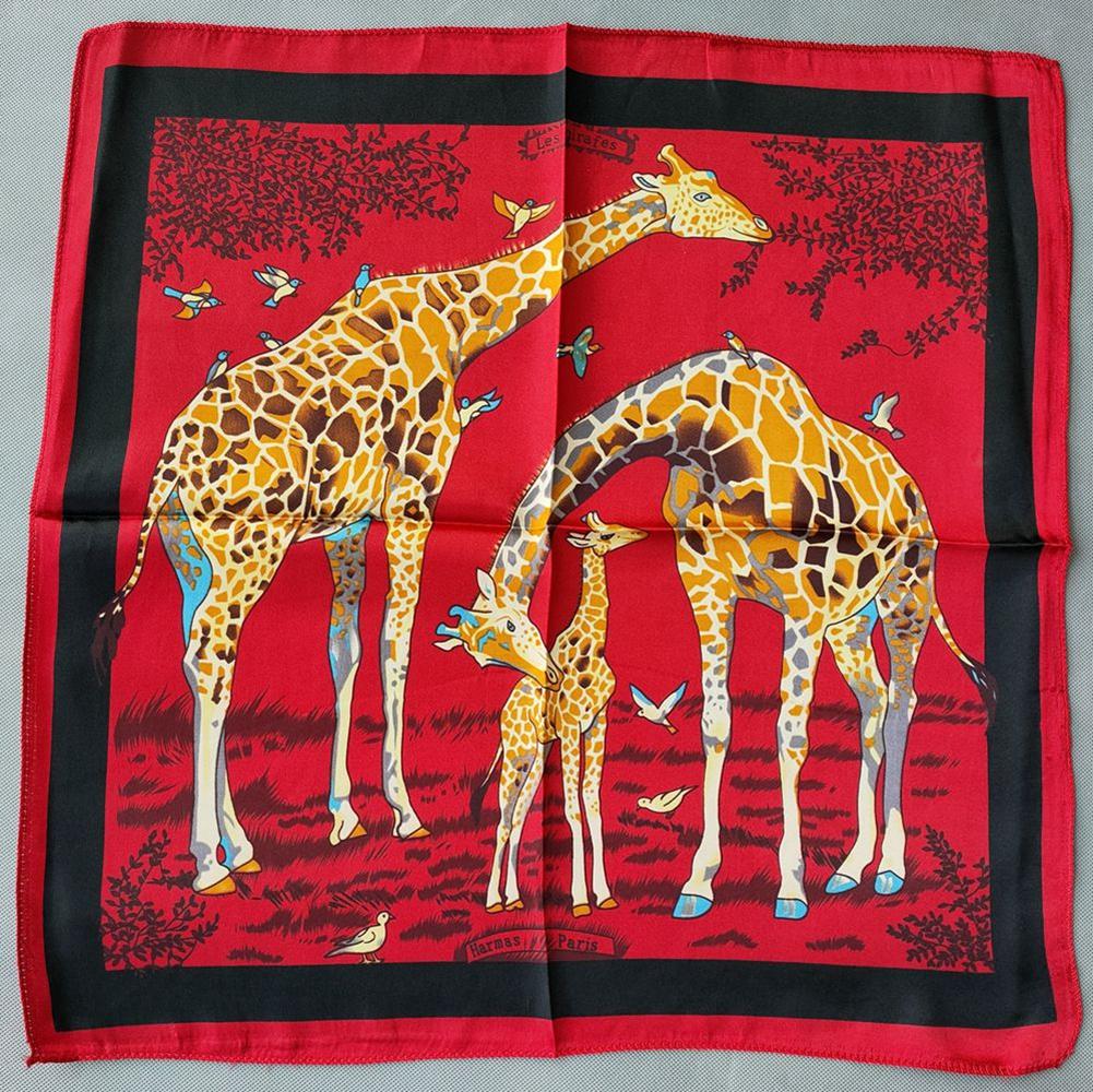 New Beige Green Giraffe Silk Scarf Summer Fall Elegant Satin Small Square Head Scarves Fashion Accessories Headband