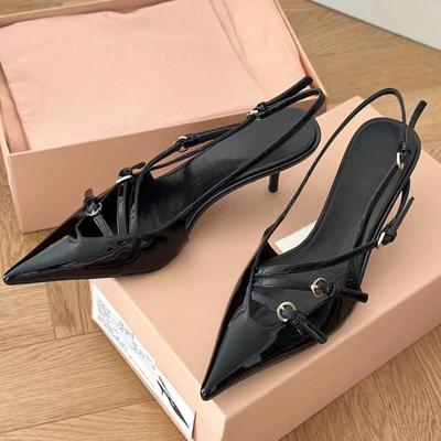 Женские босоножки на каблуках Сексуальные туфли на плоской подошве с узким ремешком и пряжкой Женские остроносые босоножки на тонком каблуке Свадебные босоножки для вечеринок Туфли-мюли