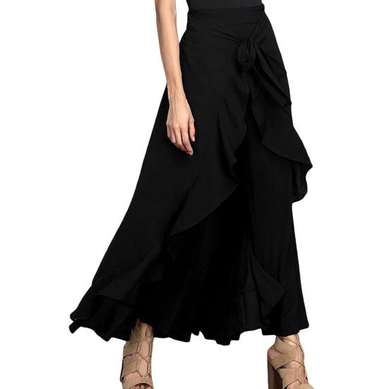 Женские брюки-юбка с высокой талией и оборками в стиле пэчворк, нерегулярный подол, разделенный подол, шнуровка до щиколотки, танцевальная вечеринка, сплошной цвет, свободный подол, макси-юбка