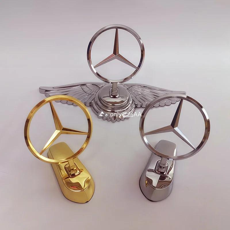 AABGV1 Emblem Badge for Car Hood Front Chrome Logo Luxurious Plated for Mercedes Benz Hood with Wing for C200 R300 E260 S450 S350