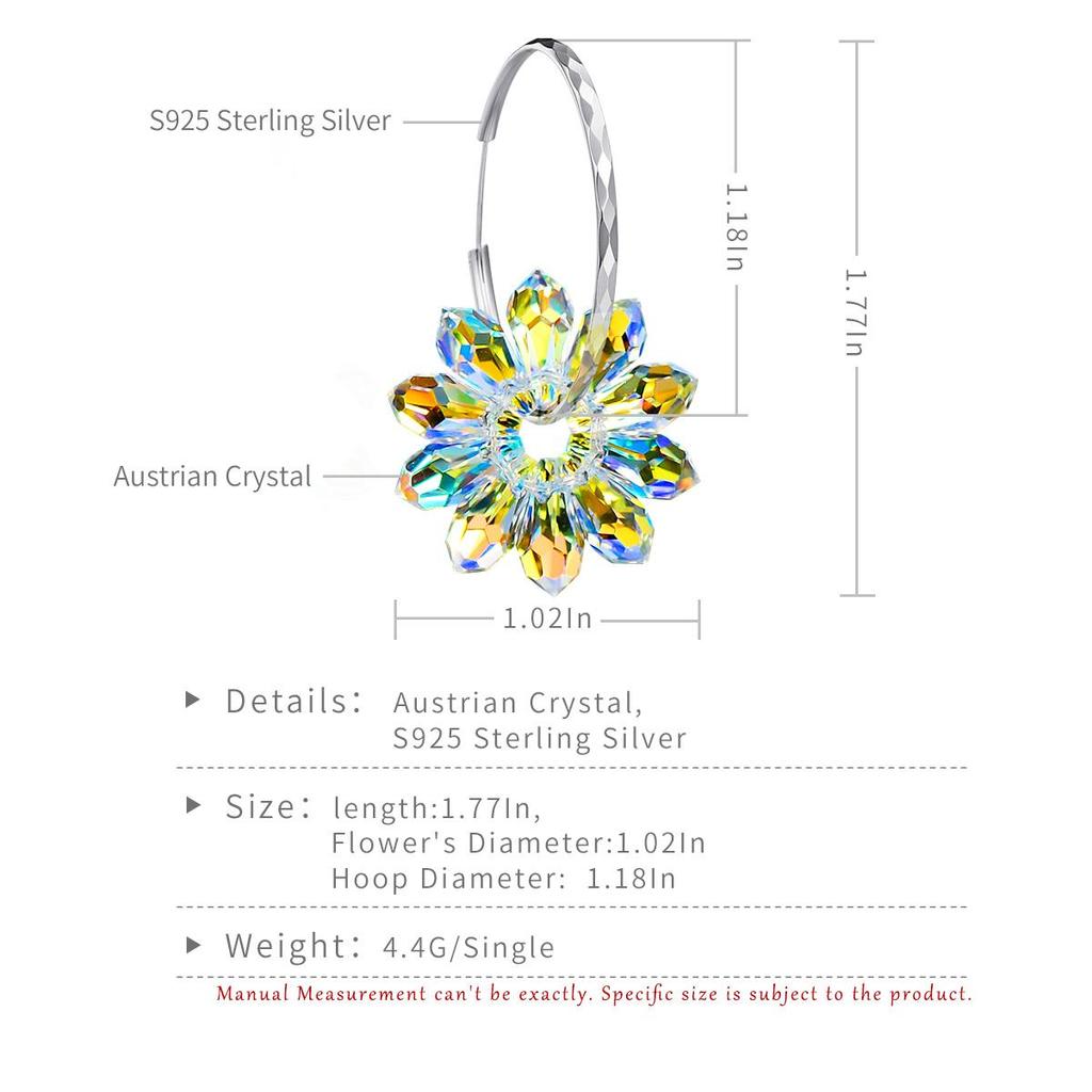 Серьги-кольца из стерлингового серебра 925 пробы с ослепительными переливающимися цветами ромашки и ювелирными изделиями из австрийских кристаллов Aurora Borealis