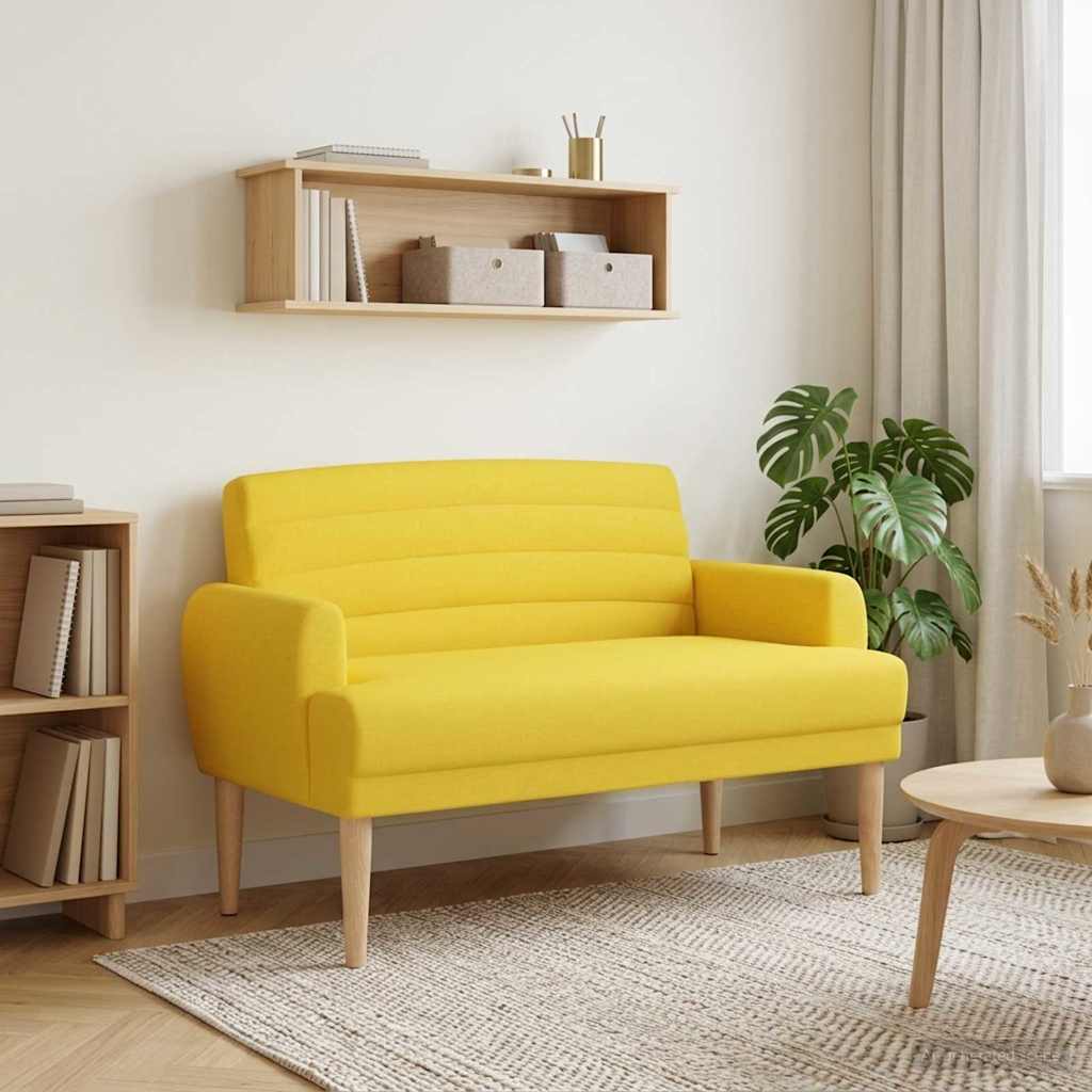 Two Seater with Button Tufting Light Yellow 116 x 67 x 80 cm Fabric