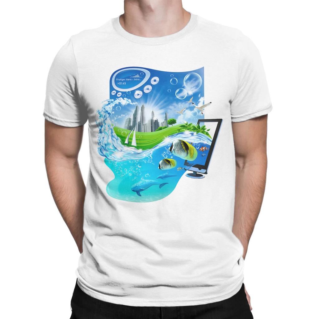 Frutiger Aero World Vaporwave Футболка Мужская Смешная Хлопковая Футболка С Круглым Вырезом С Коротким Рукавом Подарок на День Рождения Одежда