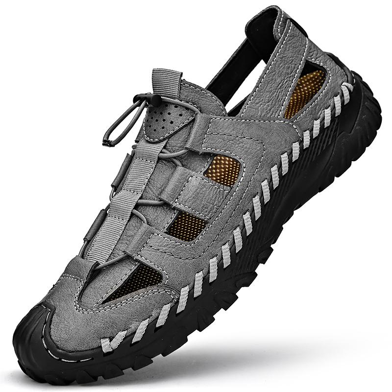 Summer Men Shoes Outdoor Sports Wrap Toe Sandals Genuine Leather Men Soft Sole Casual Male Beach Shoes Non-Slip Sandals Sneakers