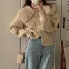 Fashion Elegant Doll Collar Knitted Cardigan Women Sweater Autumn/winter Casual Lapel Loose Coats Long Sleeved Jacket Sweet Simple Solid Top