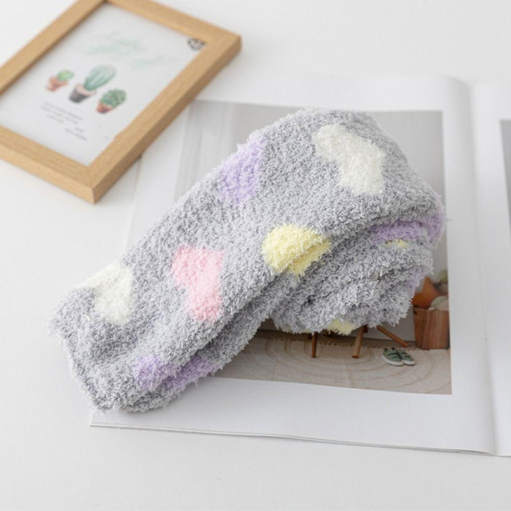Kawaii Thicken Warm Coral Fleece Stockings Sleeping Heart Floor Stockings Hosiery Sweet Long Tube Socks Winter
