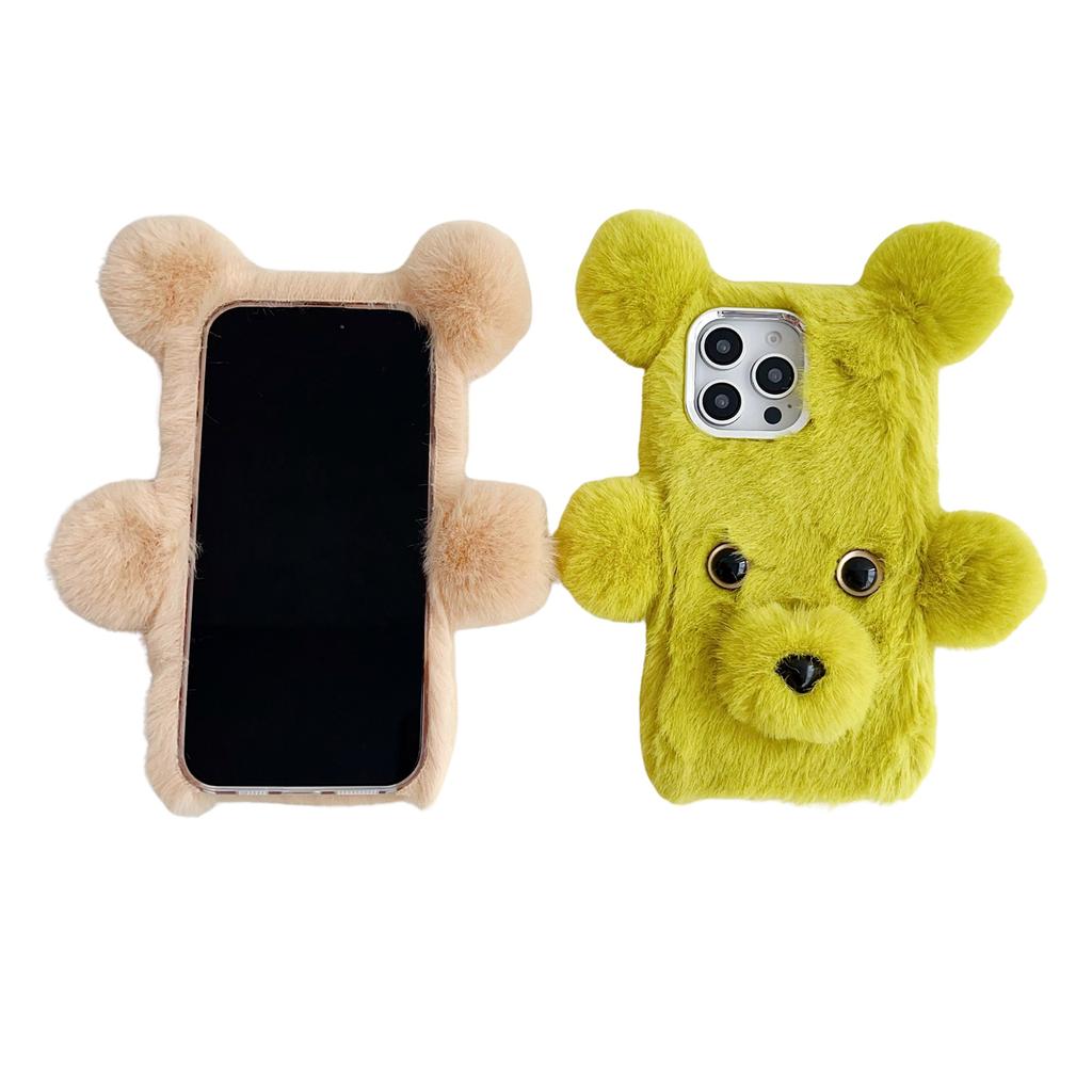 For iPhone 16 Pro Max Case 3D Bear Faux Fur Fluffy Inner TPU Phone Cover